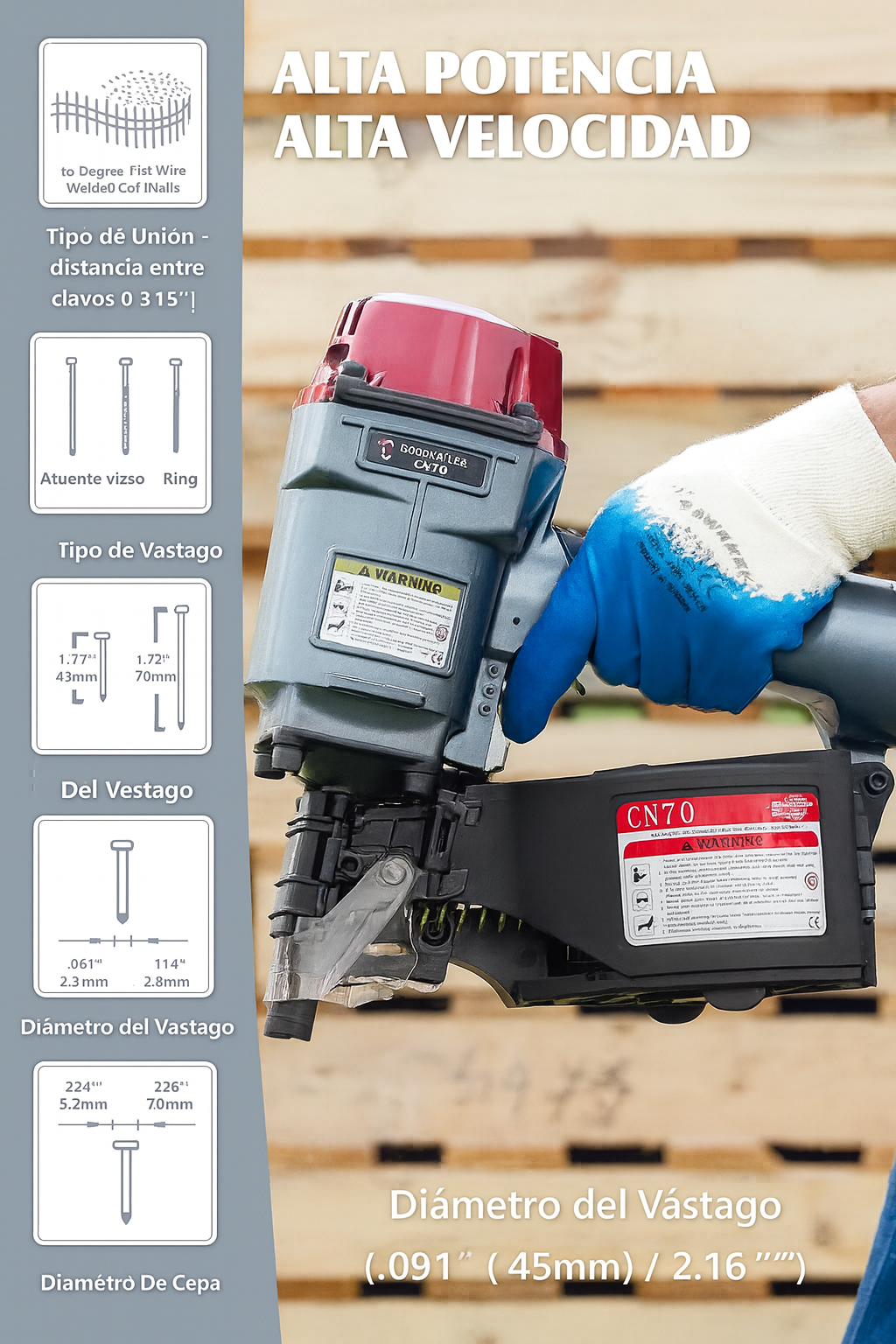 Clavadora Neumática CN70 Meite - Para Montaje de Pallets y Cajas