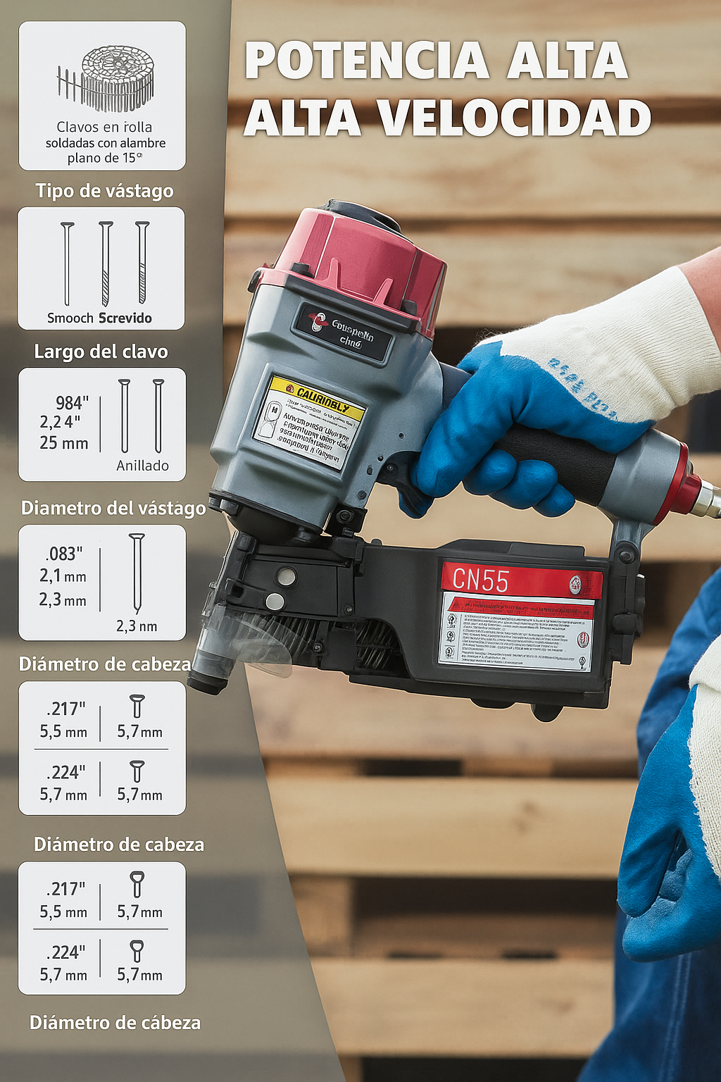 Clavadora Neumática CN55 Meite - Para Palets de Madera